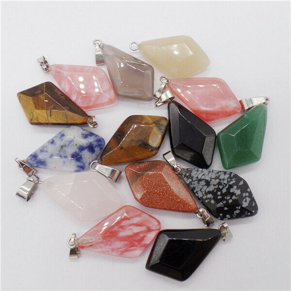 15Pcs 24x15x6mm Multicolor Mixed Stone Faceted Shield Pendant Bead DIY HH9578