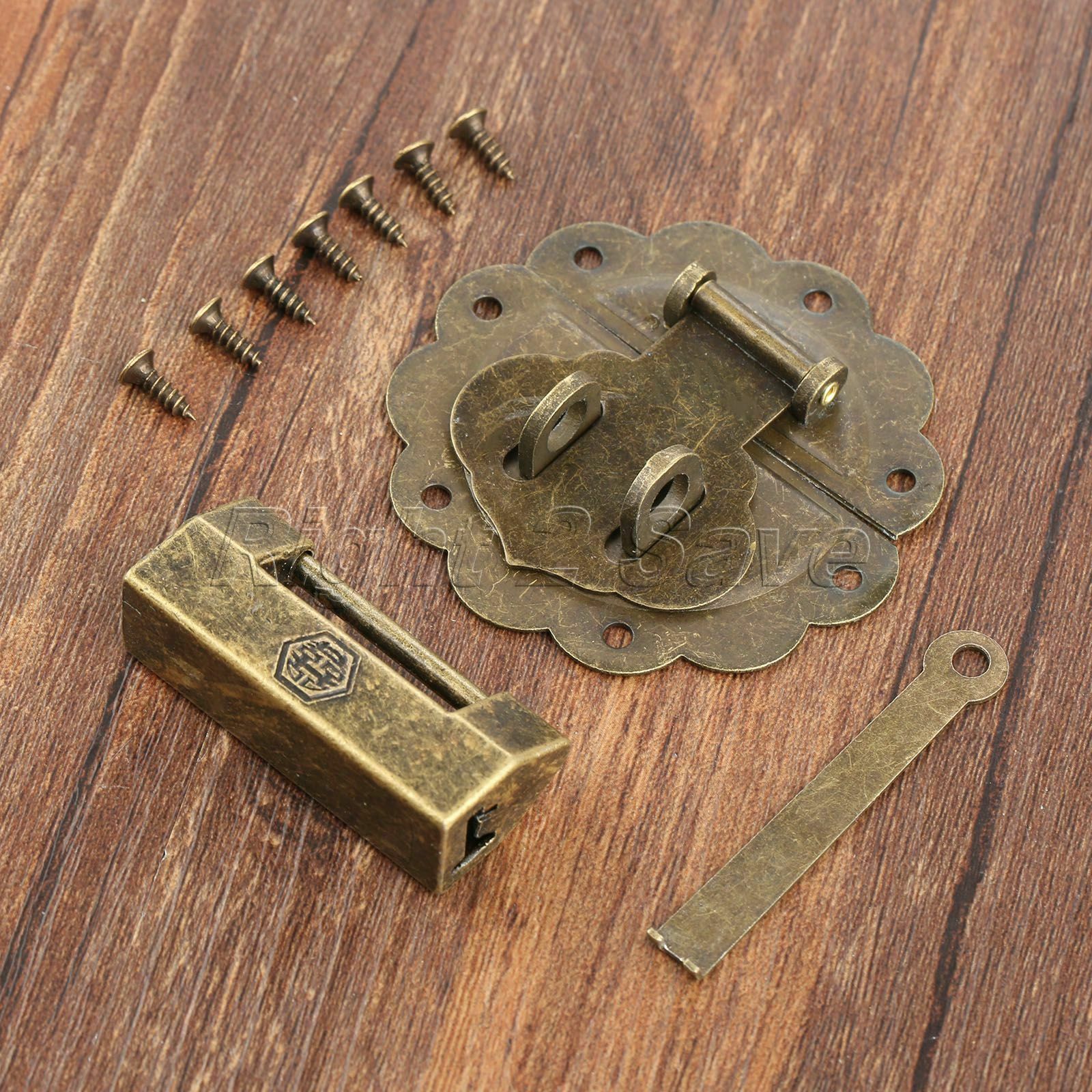 Classic Decorative Padlock & Wooden Chest Case Jewelry Box Latch Hasp Catch Set