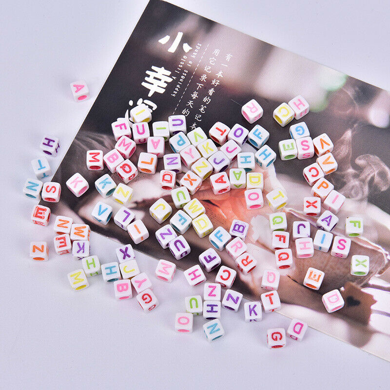 Mixed 6mm Acrylic Beads 100pc Square Alphabet Letter Charms DIY Jewelry M.l8