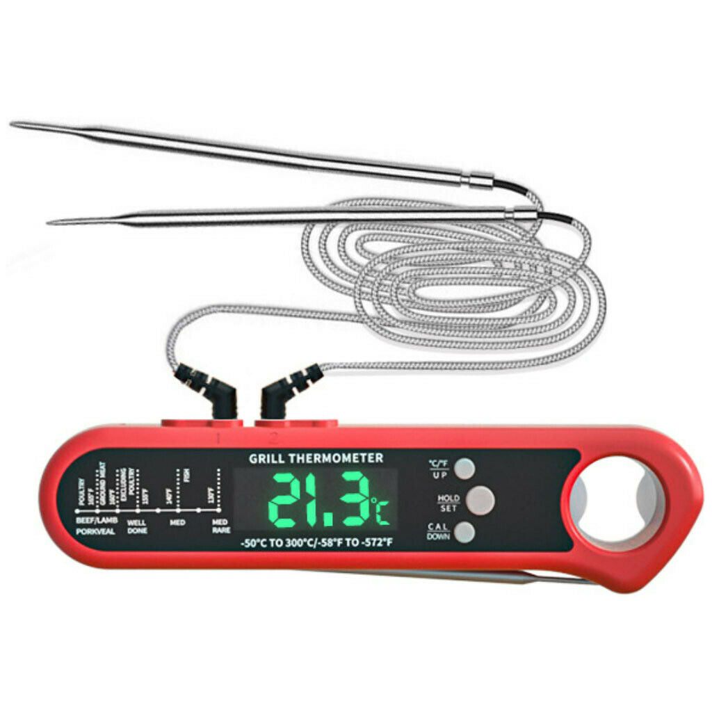 Stainless Steel Dual Probe Food Thermometer Oven Baking Water Instant Read
