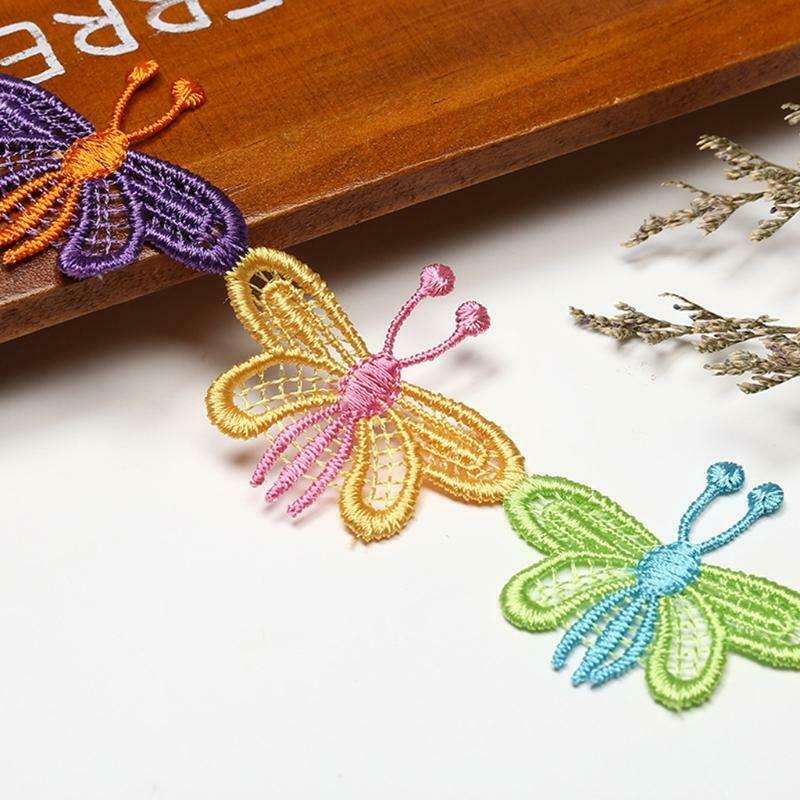 15 Yards Colorful Butterfly Decorating Lace Embroidered Trim Ribbon DIY Applique