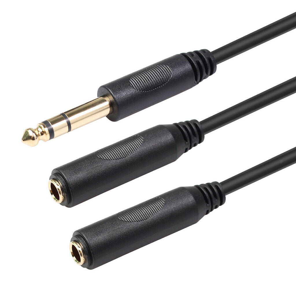8 Inch 6.35 1/4" Male Plug to 2x Female Y Splitter Audio Adapter Cable