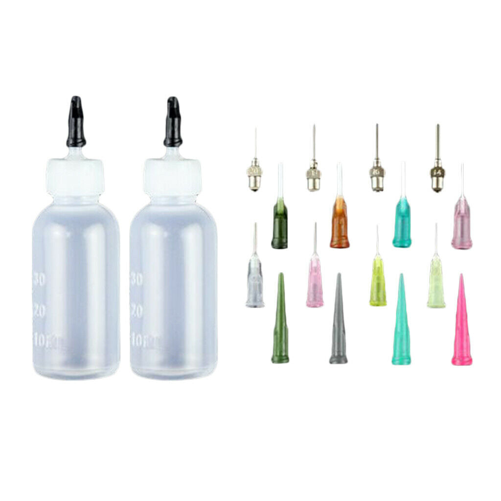2pcs Ink Glue Squeeze Syringe Bottles 16x Paint Solvent Dispenser Needles Set