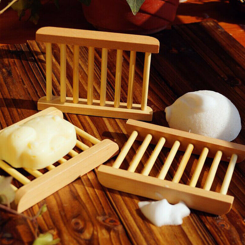 Natural Wood Bamboo Soap Drainer Dishes Tray Soap Dry Holder Storage Rack.l8