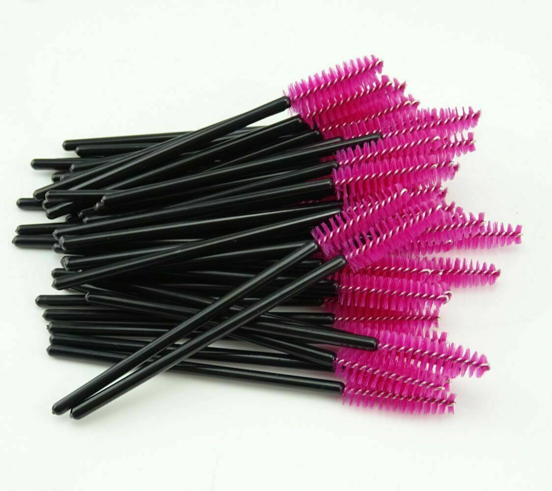 Disposable Hot Pink Mascara Eyelash Wands Applicator Brushes Makeup Extension