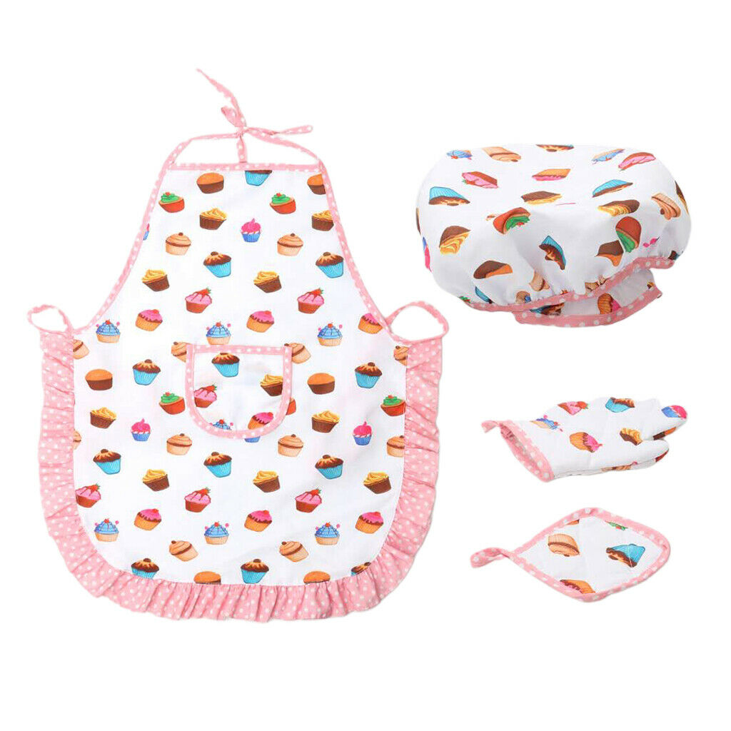 2 Set Kids Chef Hat and Apron Gloves Pot Pad Play Dress Costume Cooking