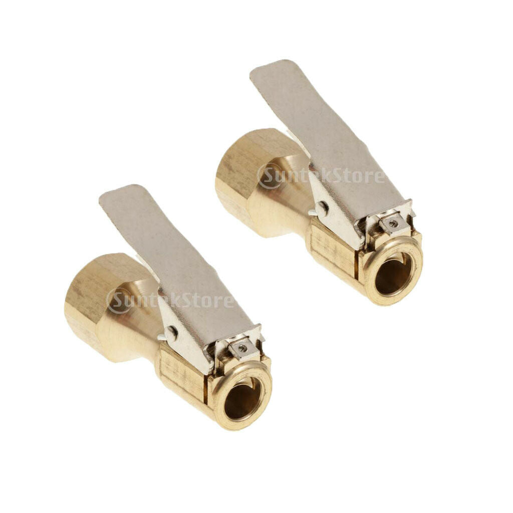 2pcs Tire Inflator Female Air Chuck With Clip Golden