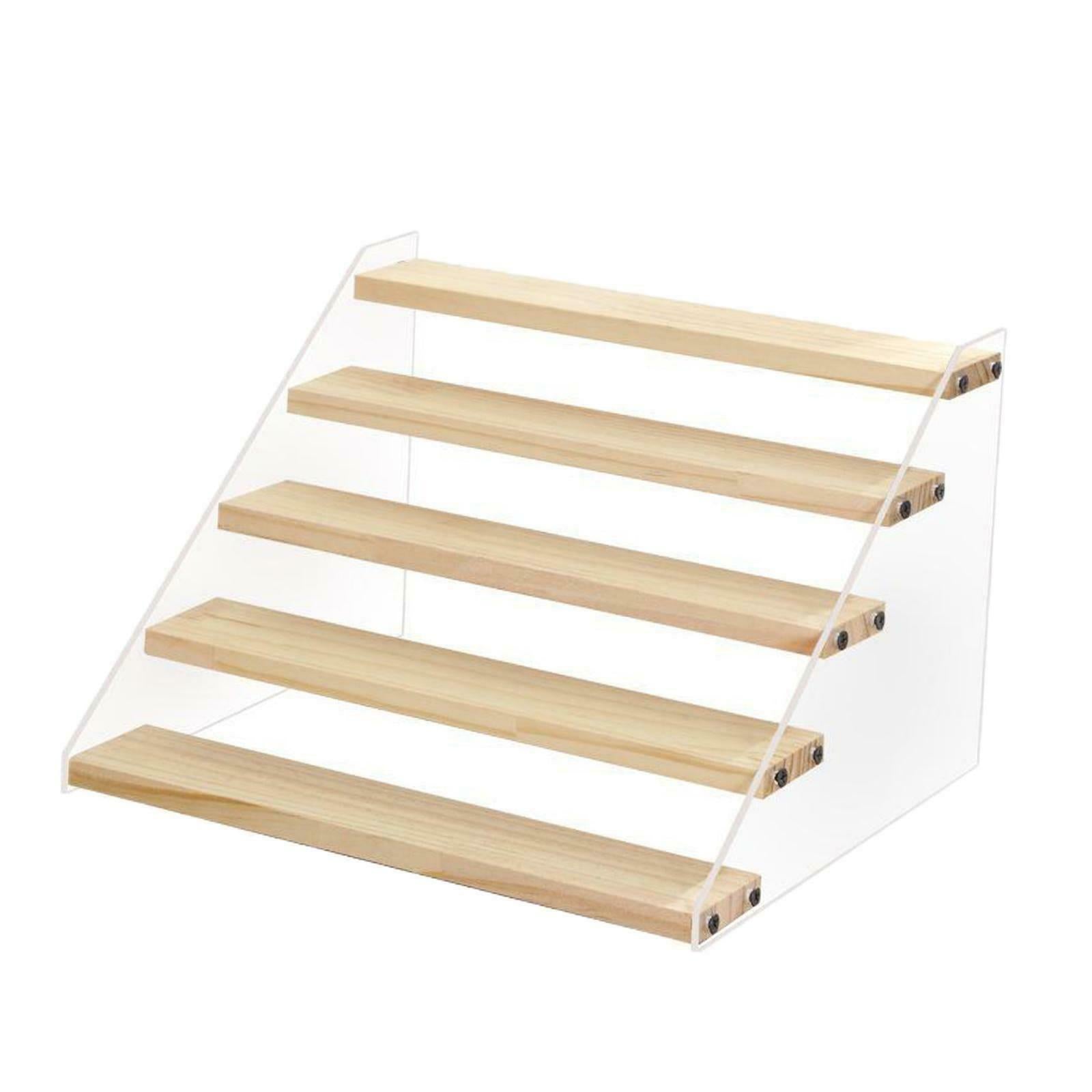 Multi-use 5-Tier Acrylic Wooden Display Rack Counter Ladder Riser Stand