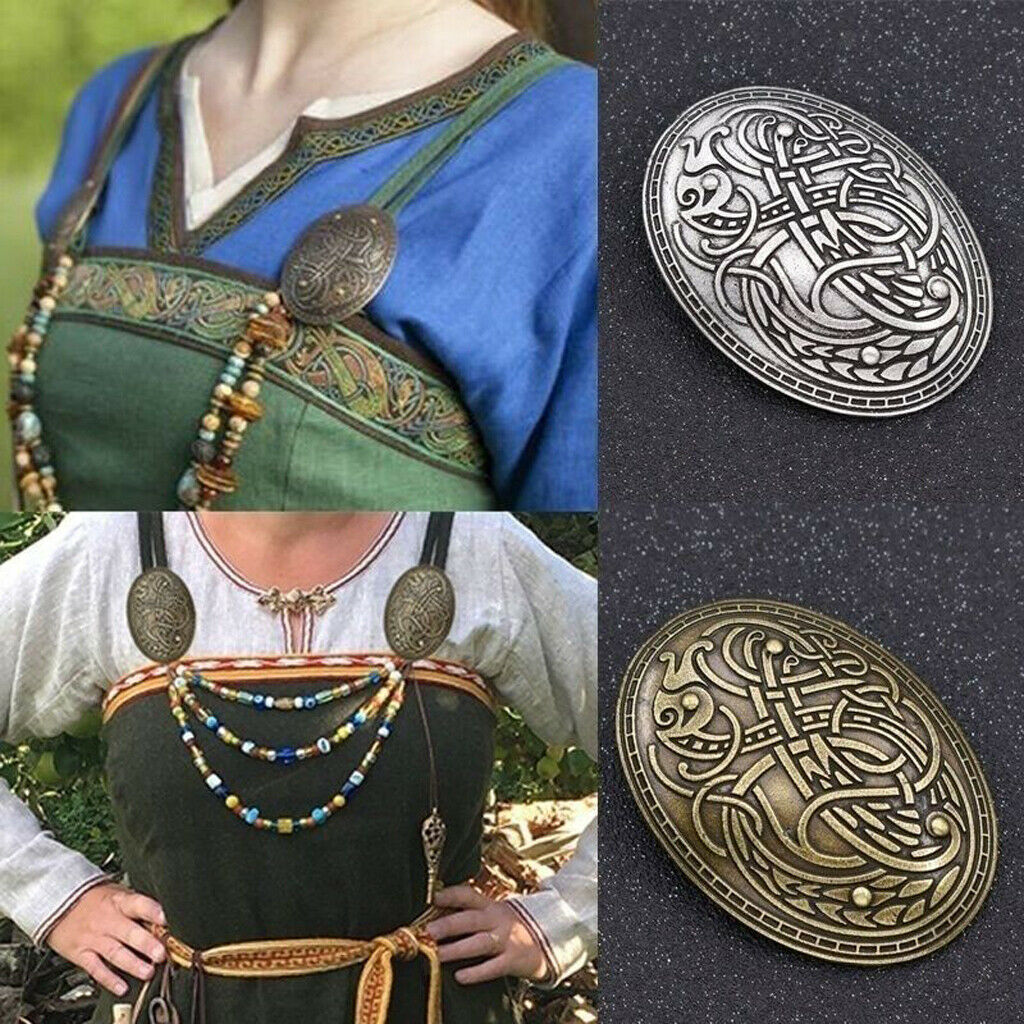 2Pack Norse Medieval Viking Shield Symbol Brooch Oval Shawl Sweater Pin