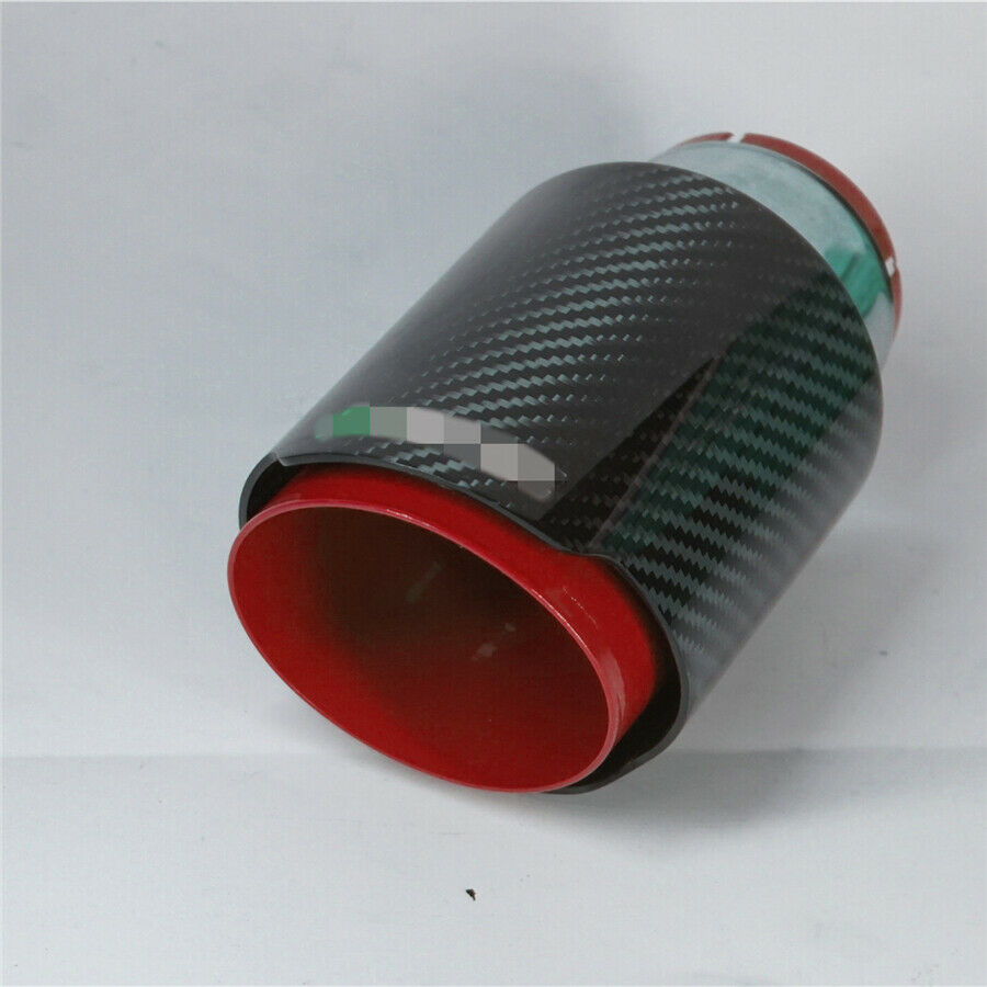 2.5'' Carbon Fiber Glossy Exhaust Pipe Stainless Steel Tipe Red Baking Paint 1PC