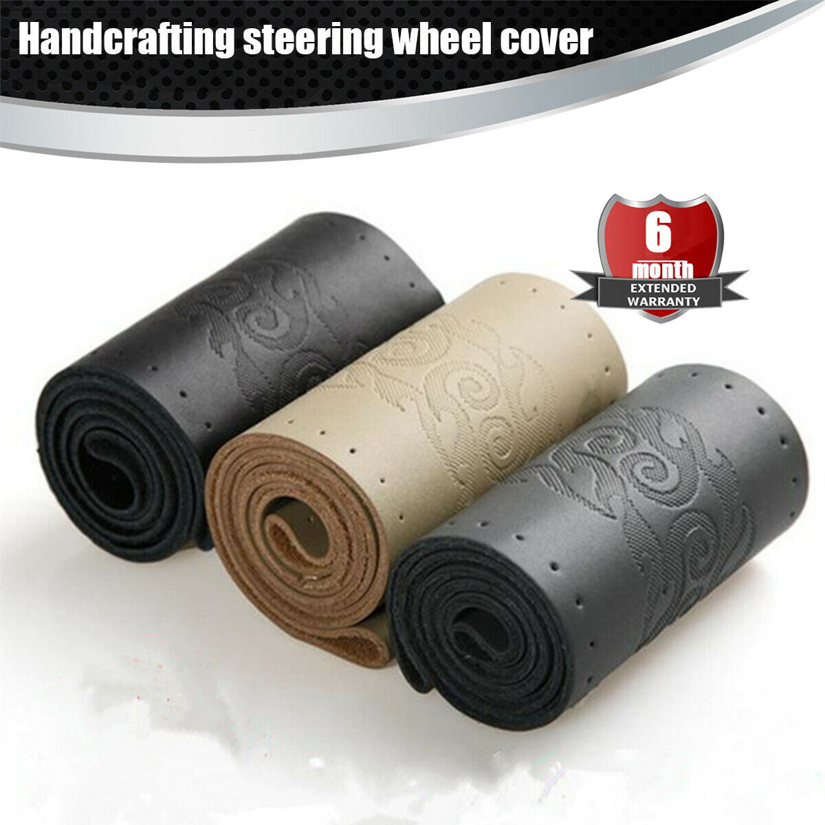 Handmade black & red Steering Wheel Covers anti-wear Leather for Car SUV