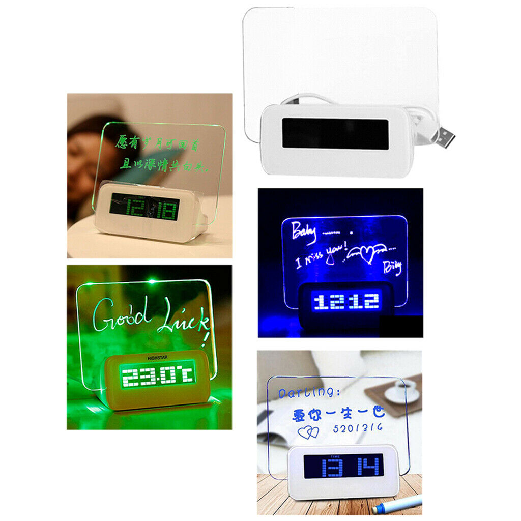 LED Digital Fluorescent Message Board Date Time Alarm Clock MKC White + Green