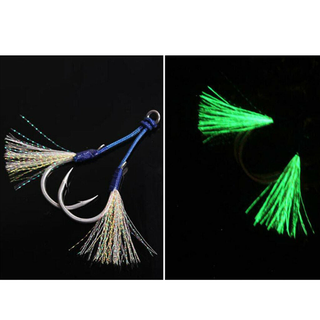 2x Strong Assist Hooks Jigs with Double Hooks Glow Skin Solid  Anti-bite