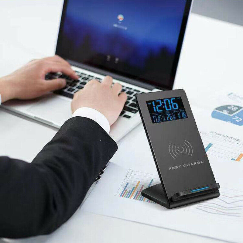3-in-1 Wireless Charger Desktop Stand Pad with Digital Clock Time TemperaturBDA