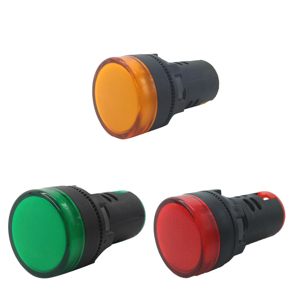3X 22mm 220V AC LED Signal Indicator Light Lamp Red Green Yellow