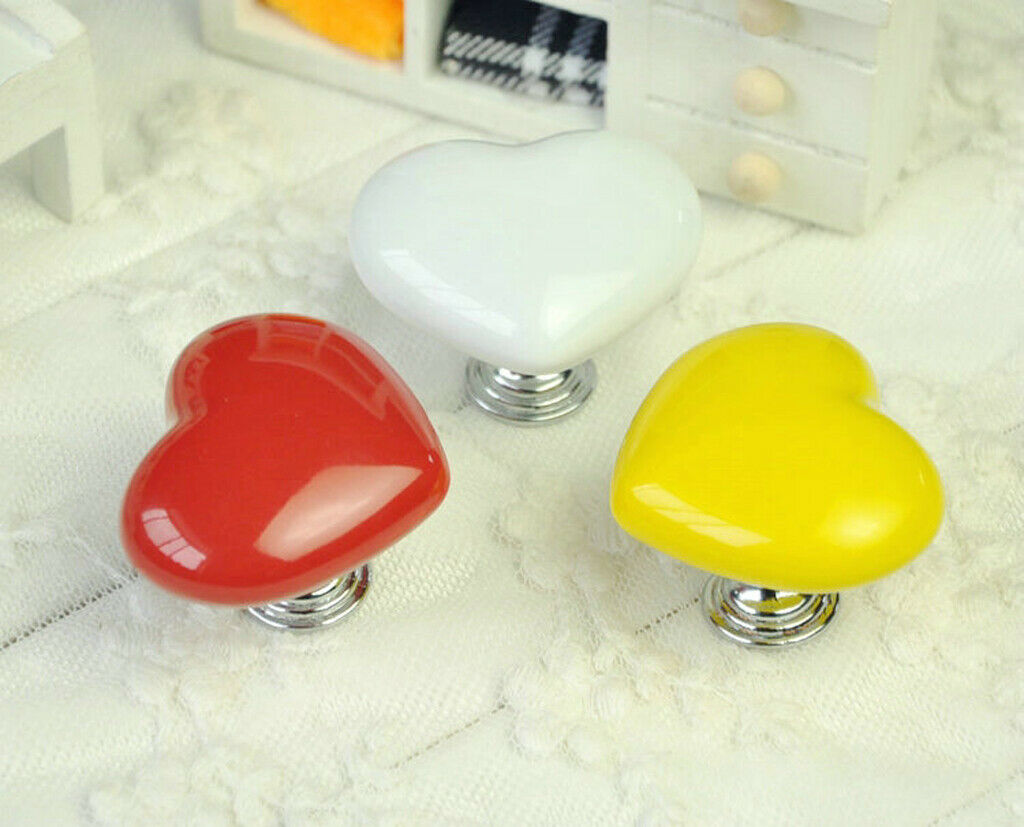 Lot 4pcs Decorative Heart Shape Ceramic Door Knob Handle for Cabinet Cabinet