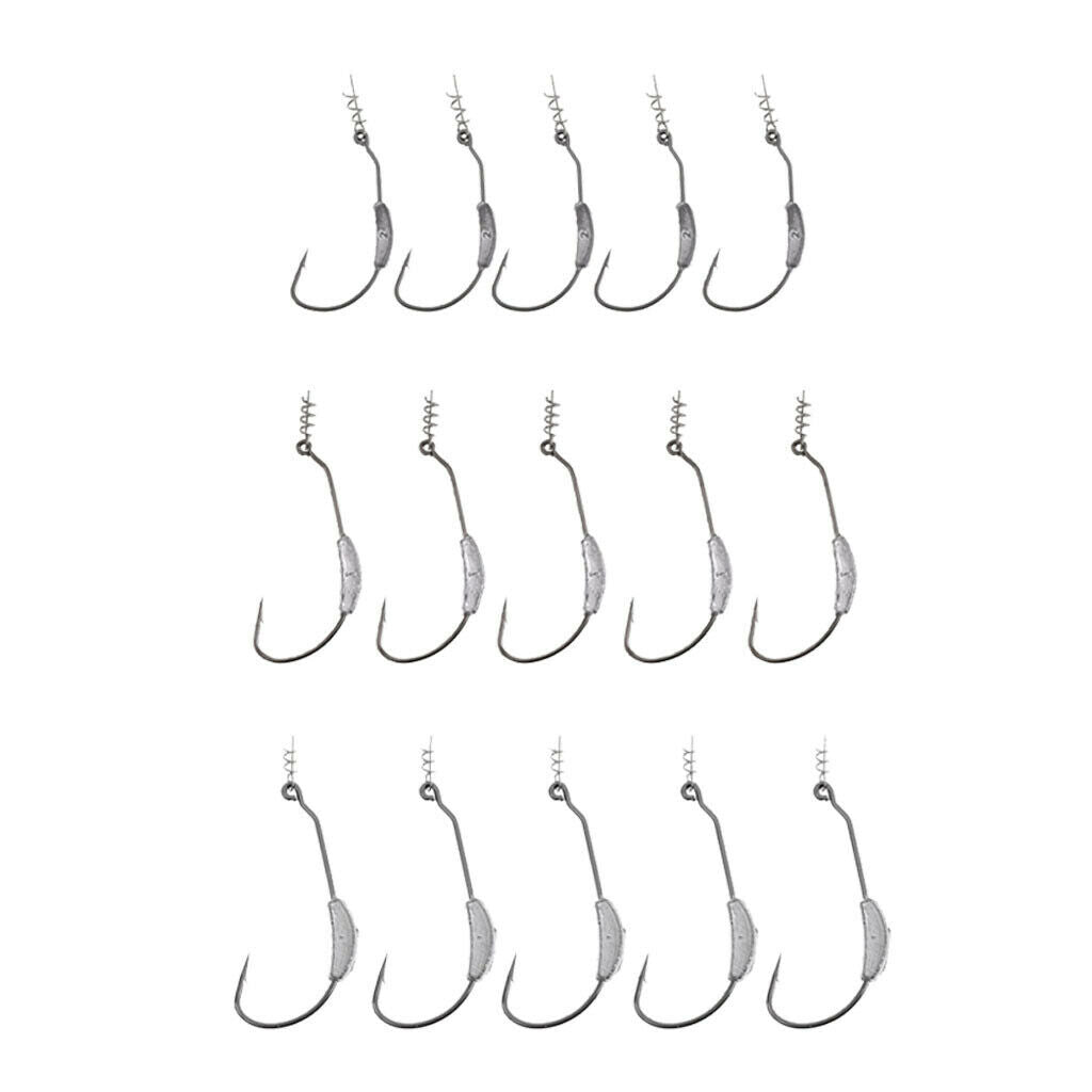 Pack of 15 Weighted Spring Twist Lock Weedless Fishing Hooks 2/3/7g Hook