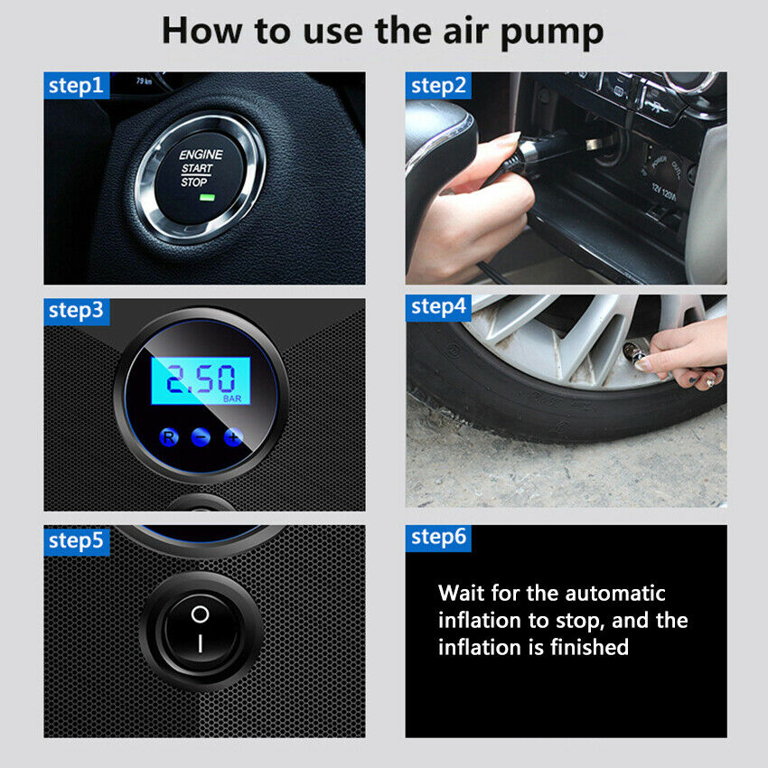 Portable Car Bike Air Compressor DC 12V Digital Tire Inflator Air Pump Auto