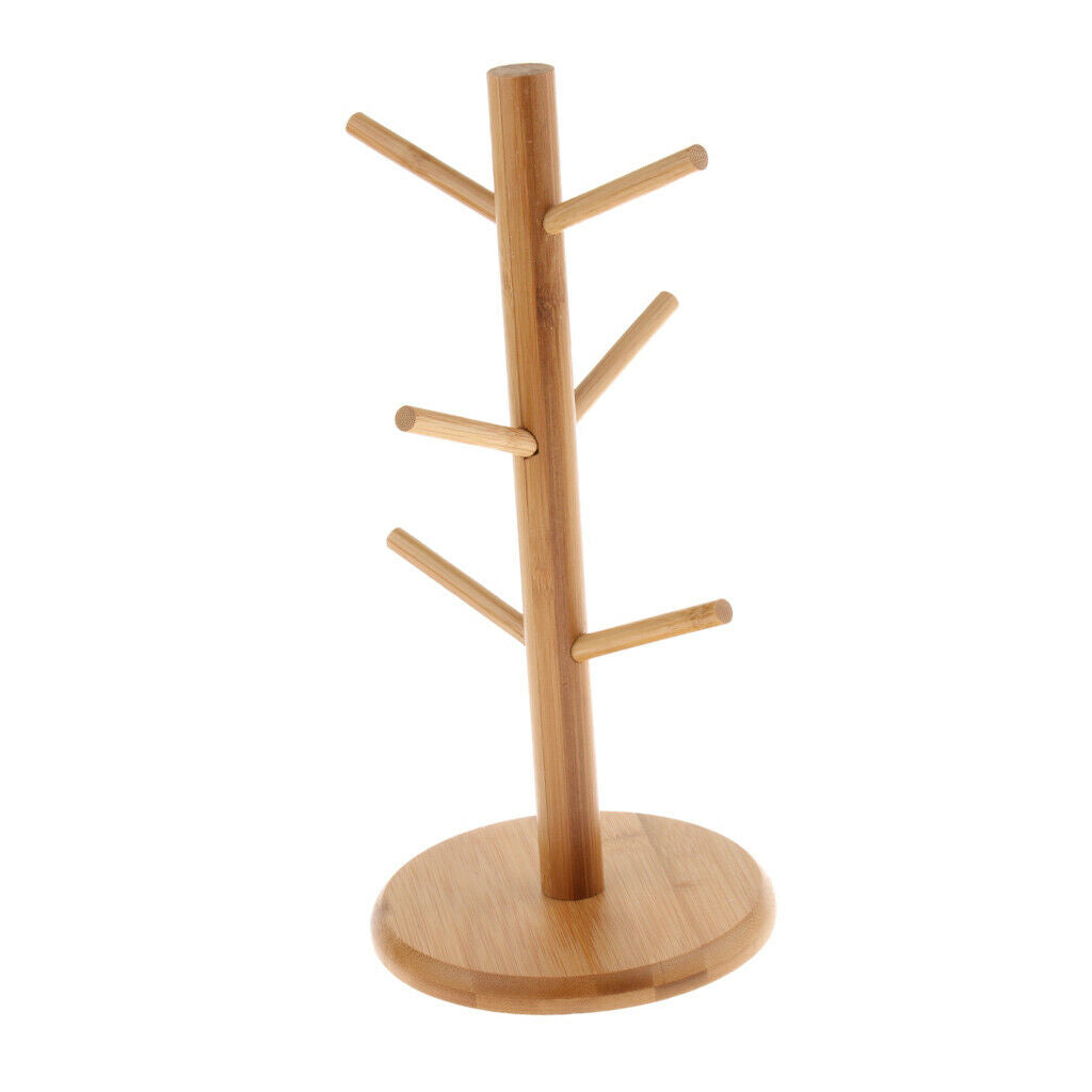 Bamboo Wood Mug Tree Shape Rack Holder Organizer for 6 Coffee Mugs Tea Cups