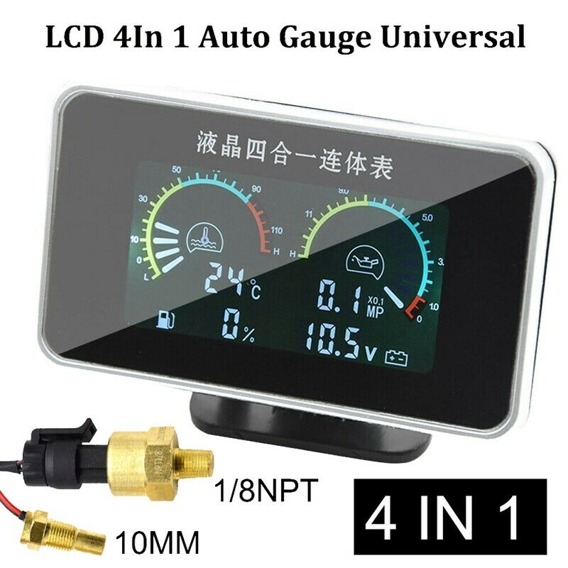 4in 1 LCD Multifunction Car Digital Water Temp Oil Pressure Fuel Gauge VoltmT7L8