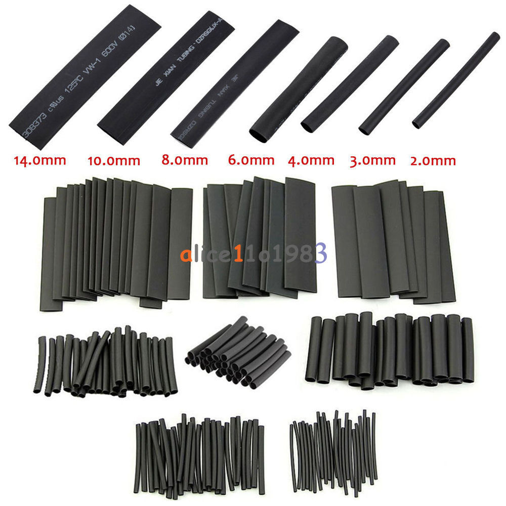 127Pcs Black Glue Weatherproof Heat Shrink Sleeving Tubing Tube Assortment Kit