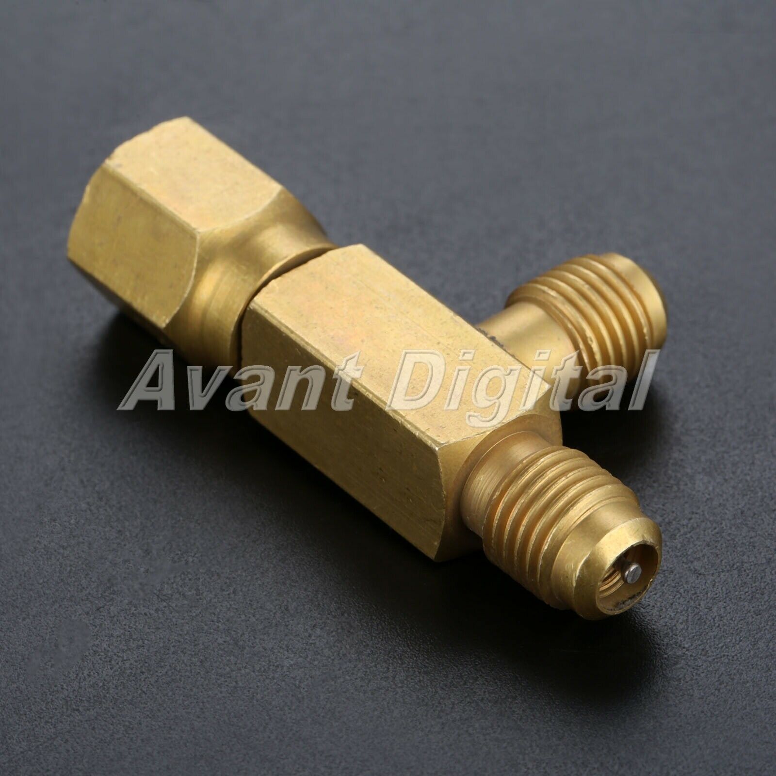 1/4" Tee Adapter Solid Brass c/w Valves Core & Seal Rings Male Flare Connector