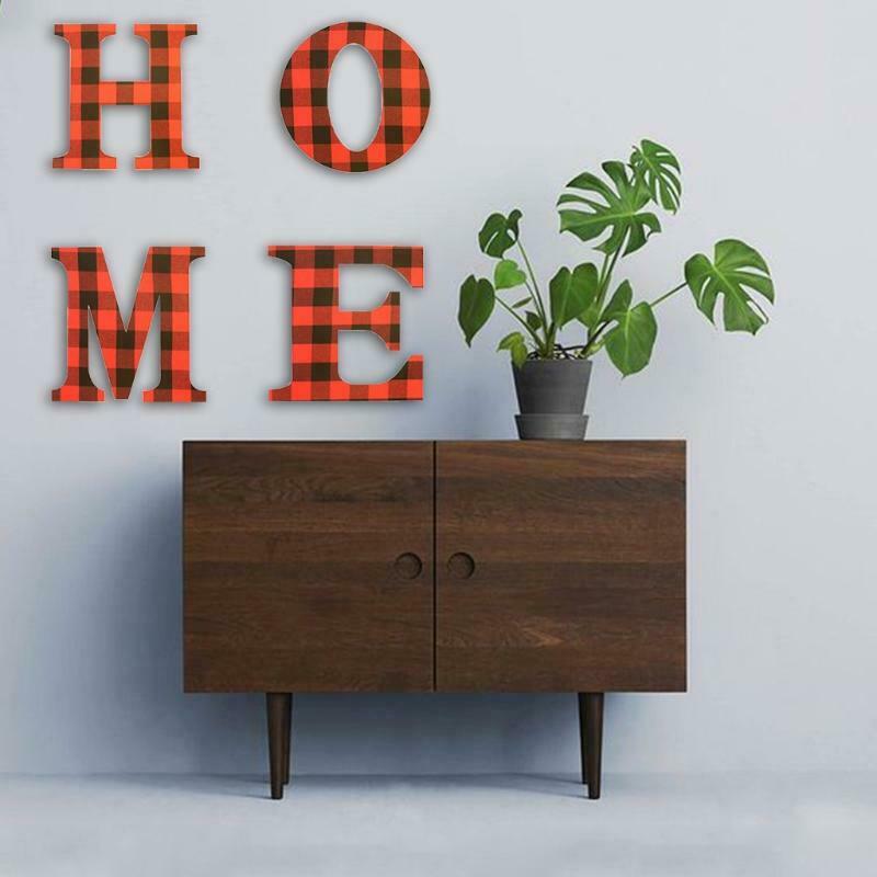 4 Pcs Letter Sign Joy Plaid Letter Wooden Decoration for Home Door Ornaments