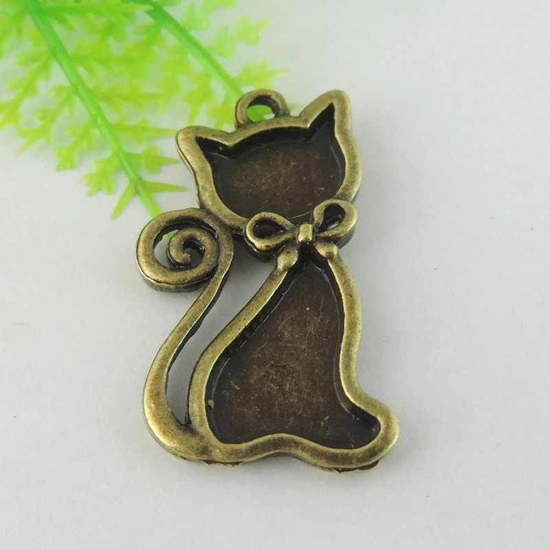 15PCS Antiqued Style Bronze Alloy Cat Alice  Pendant Charms Hot 32*18*2mm 38982