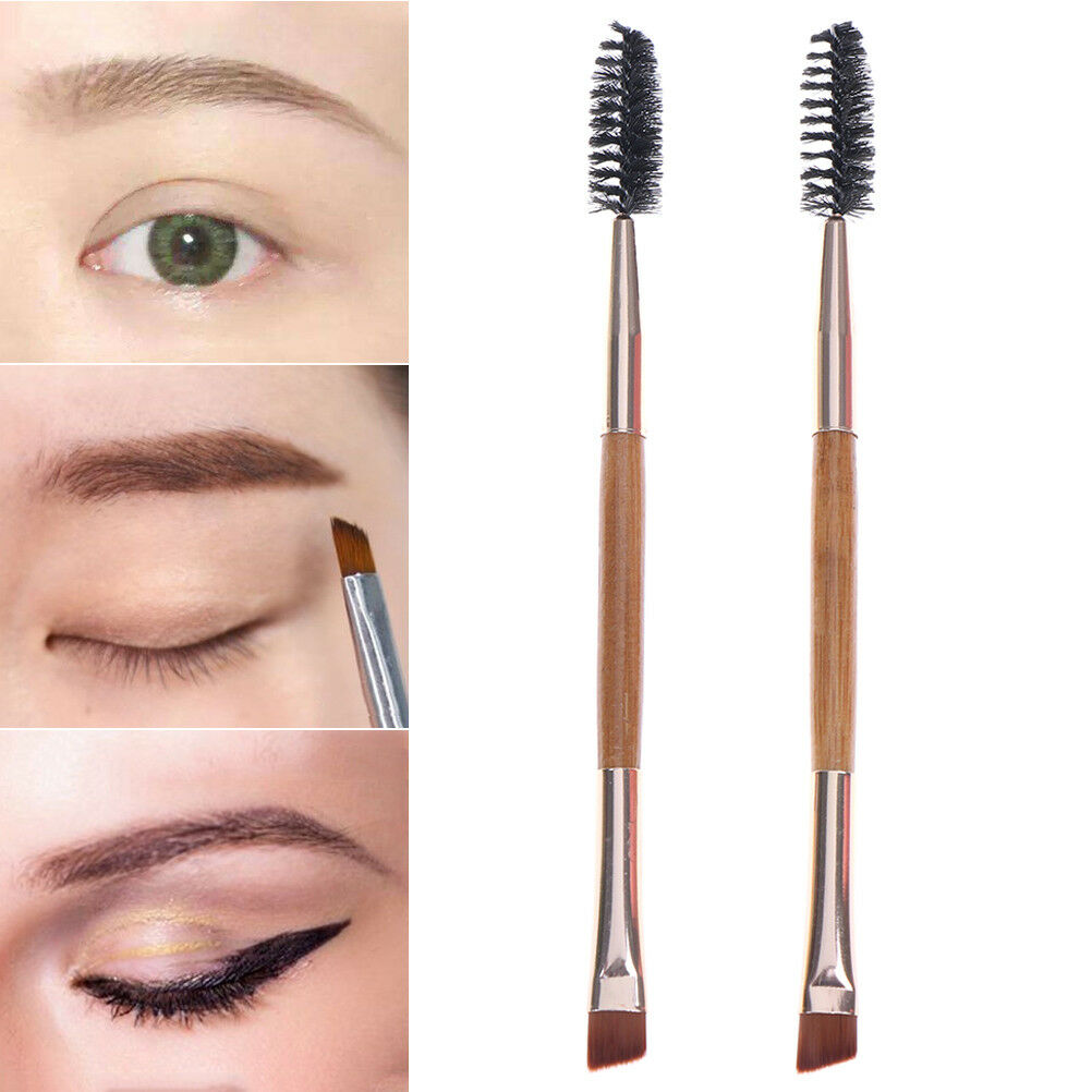 Beauty Makeup Bamboo Handle Eyebrow Brush + Eyebrow Comb Double-Ended Brus_gu Pb