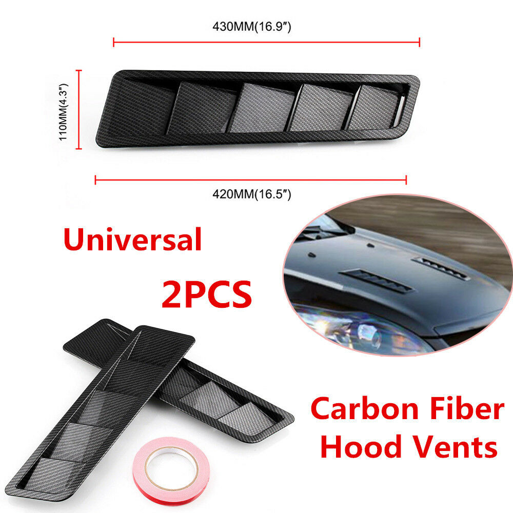 2X Universal Carbon Fiber Style Hood Vents Louver Cooling Panel Trim ABS Plastic