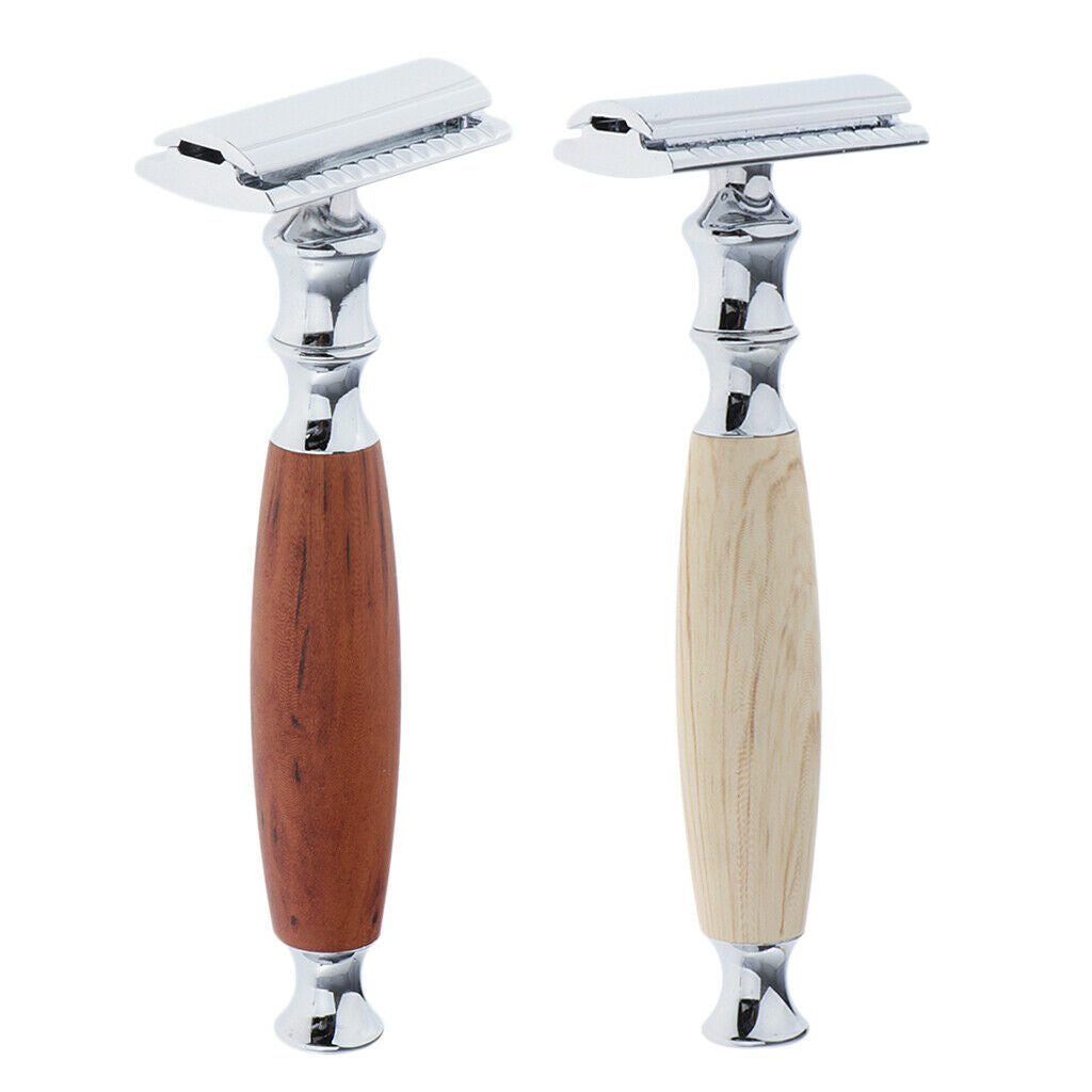 2 lot Wood Handle Classic Safety Razors Double Edge Shaver facial Tool