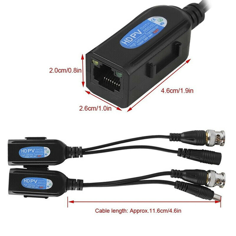 1 Pairs CCTV Coax BNC Video Power Balun Transceiver to CAT5e 6 RJ45 ConnectoBDA