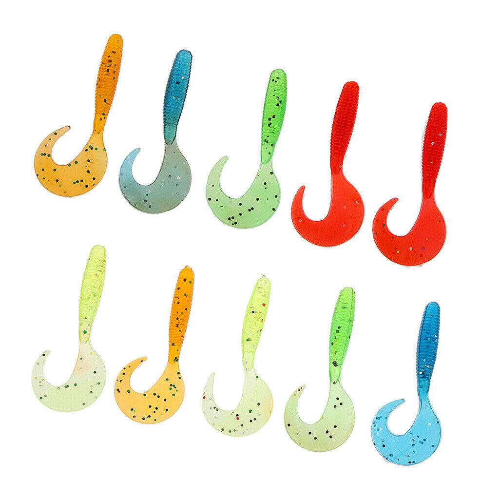 10pcs Fishing Grub Lures,  Worm Soft Fishing Jig Head Baits for Freshwater