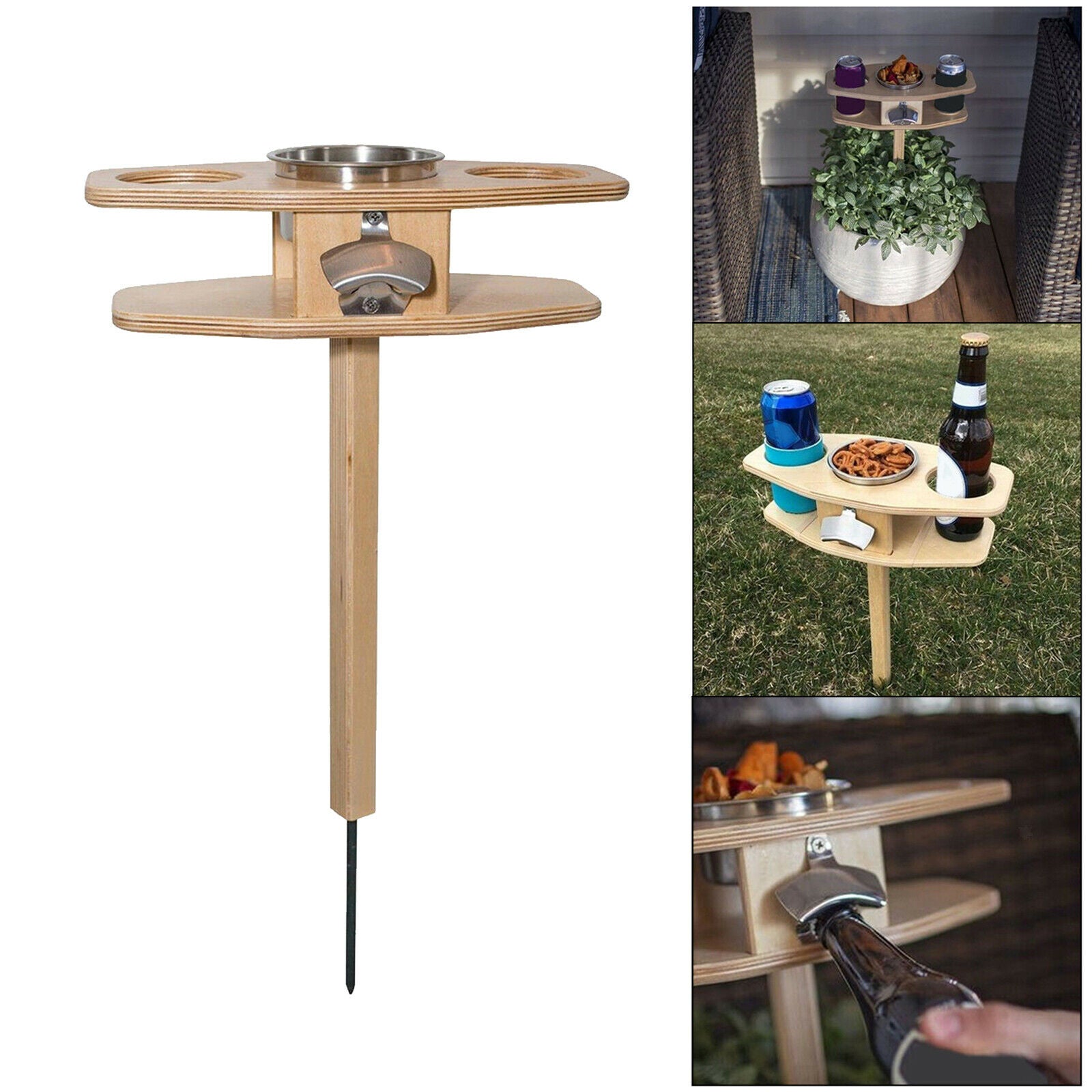 Solid Wooden Wine Table Lawn BBQ Beach Trip Wine Glass Bottles Rack Holders