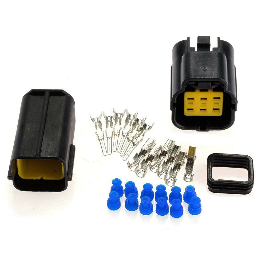 5Kit 6 Pin Way Amp Sealed Waterproof Electrical Wire Connector Plug Terminal Set