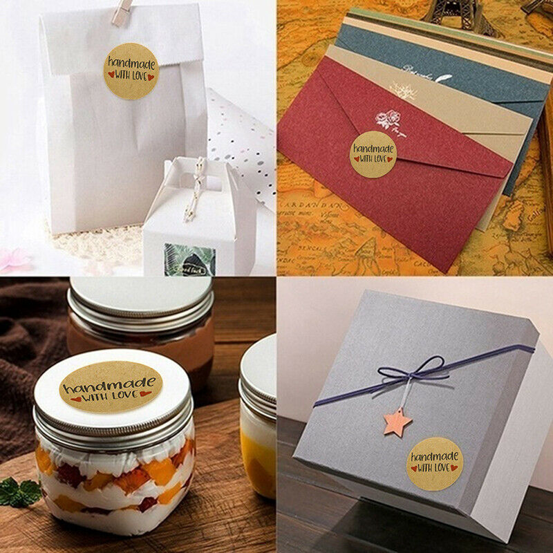 500Pcs/Roll Handmade Love Kraft Paper Stickers Envelope Package Seal Labe.l8