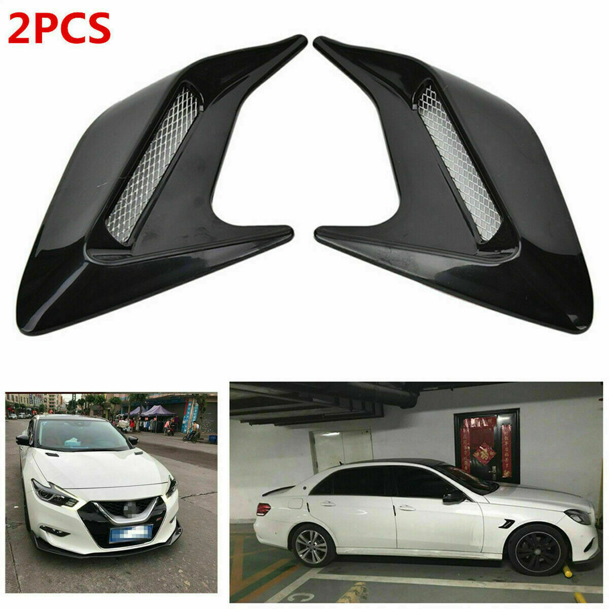 Pair Car Auto Bonnet Air Intake Flow Side Fender Vent Hood Scoop Cover Grilles