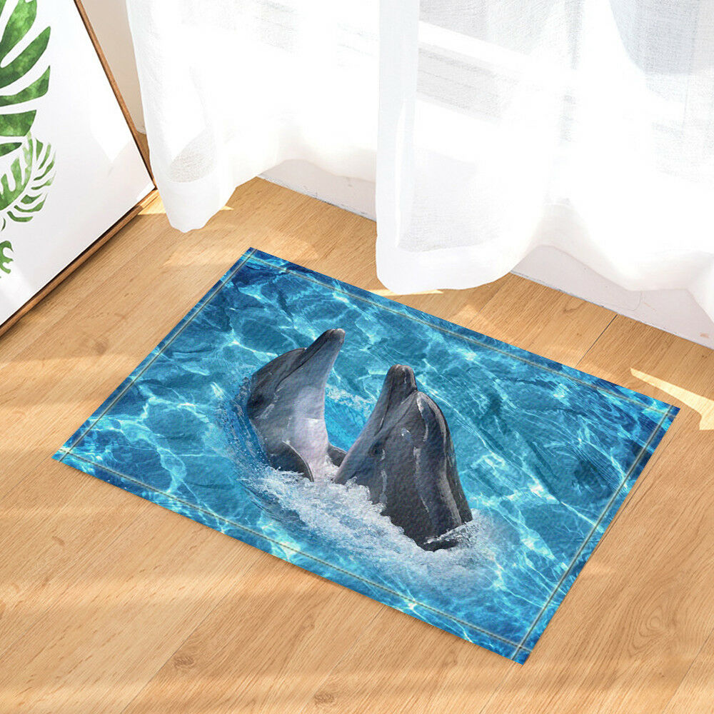 Non-Slip Bathmat Ocean Animal Cartoon Dolphin Decor Bathroom Rug Door Mat 16x24"
