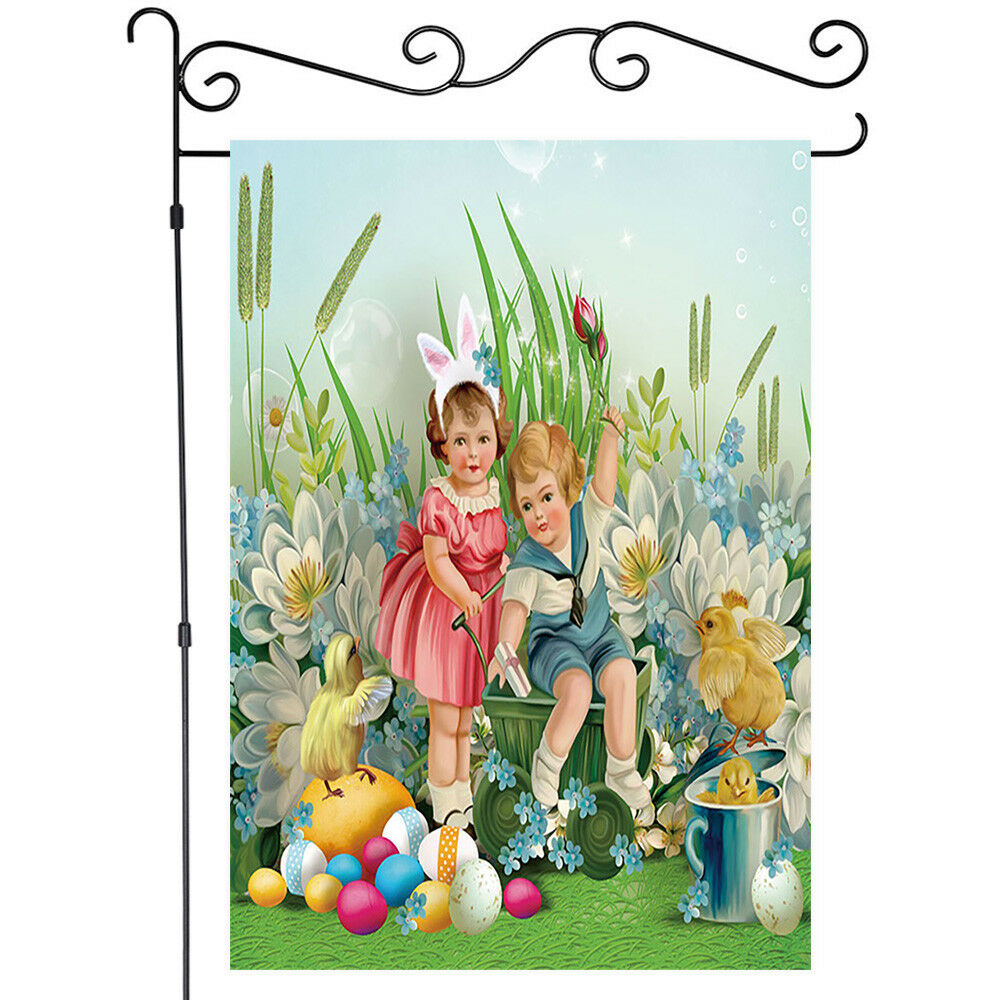 Easter Child and Eggs Garden Flag Large Size Decorative House Banner Double-side