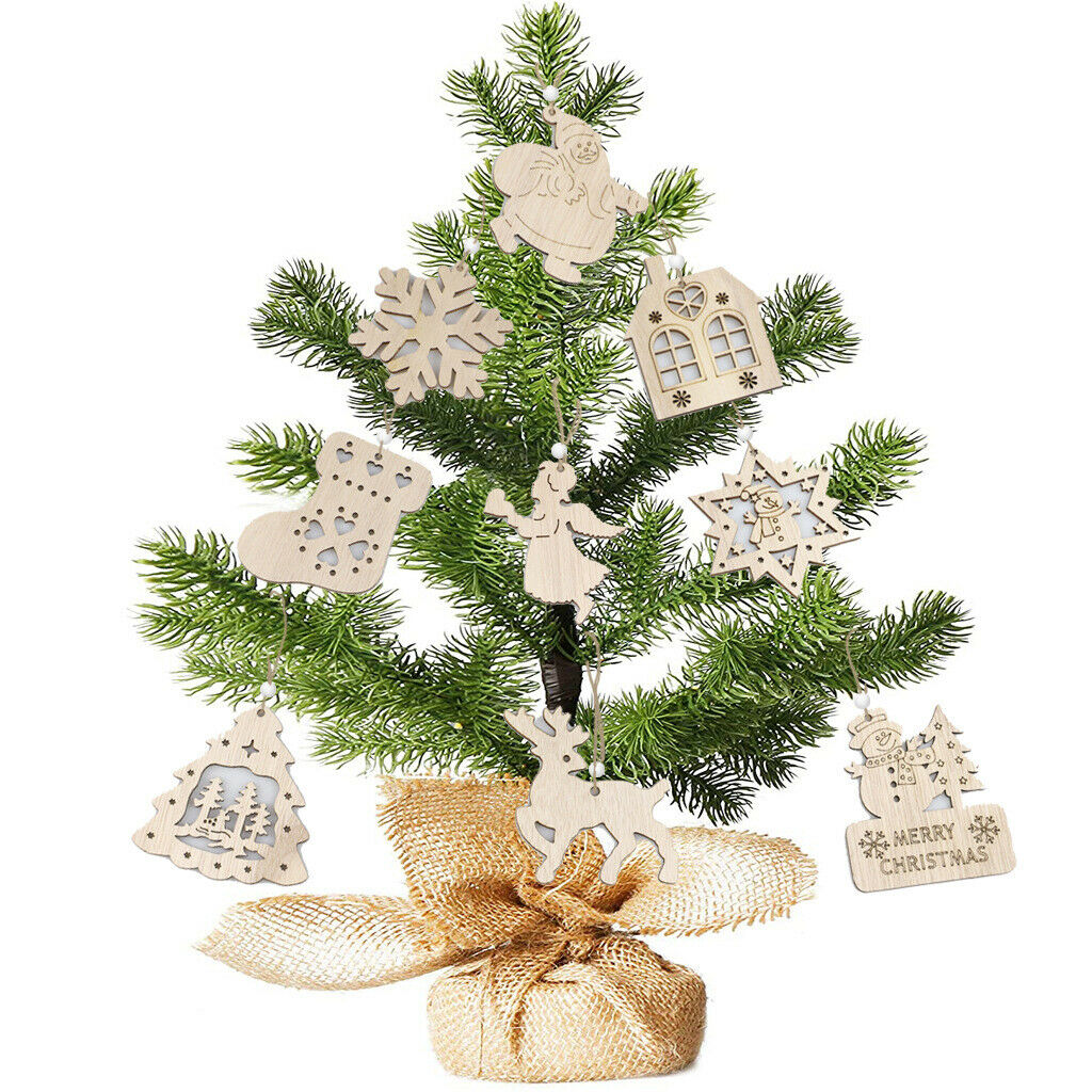 62 Pieces Christmas Wooden Ornaments Unfinished 6 Styles Wooden Cutouts with