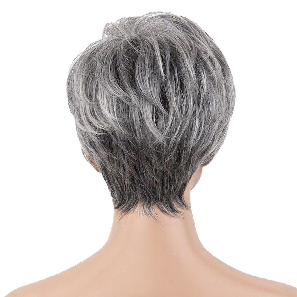MagiDeal Fashion Lady Gray Short Human Hair Wigs Full Natural