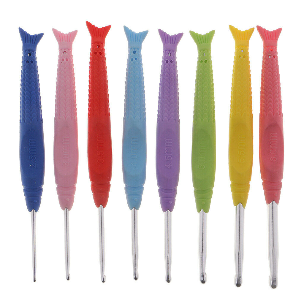 8pcs Silica Gel Handle Aluminum Crochet Hook Set 2.5mm 6.0mm For DIY