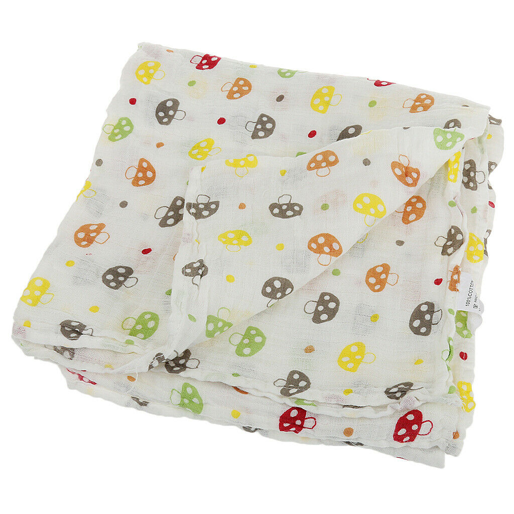 1Pcs Muslin Cotton Blanket Newborn Baby Blanket Swaddle Bath Towel Mushroom