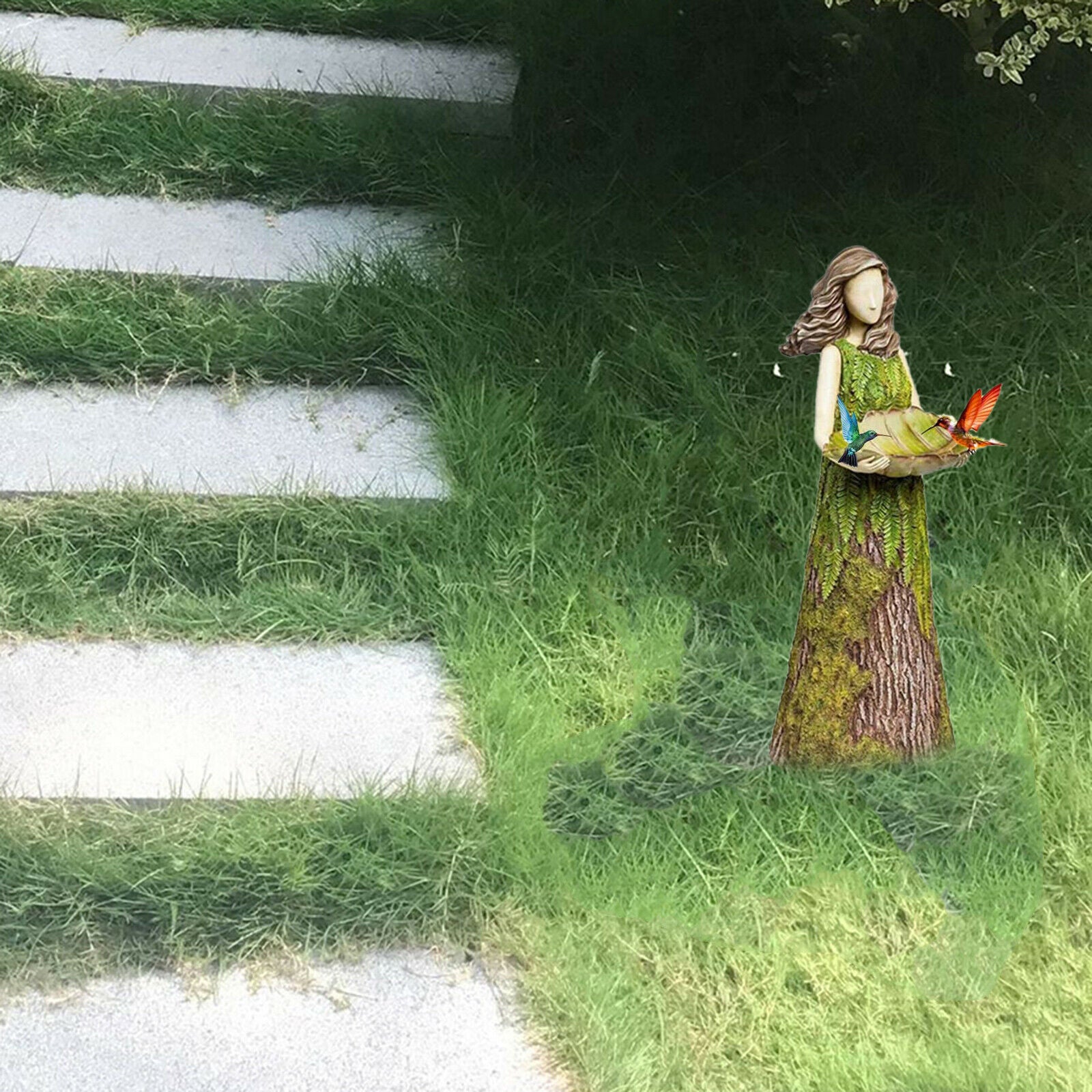 Sherwood Fern Fairy Statuary with Bird Feeder Statues Art Ornament Crafts