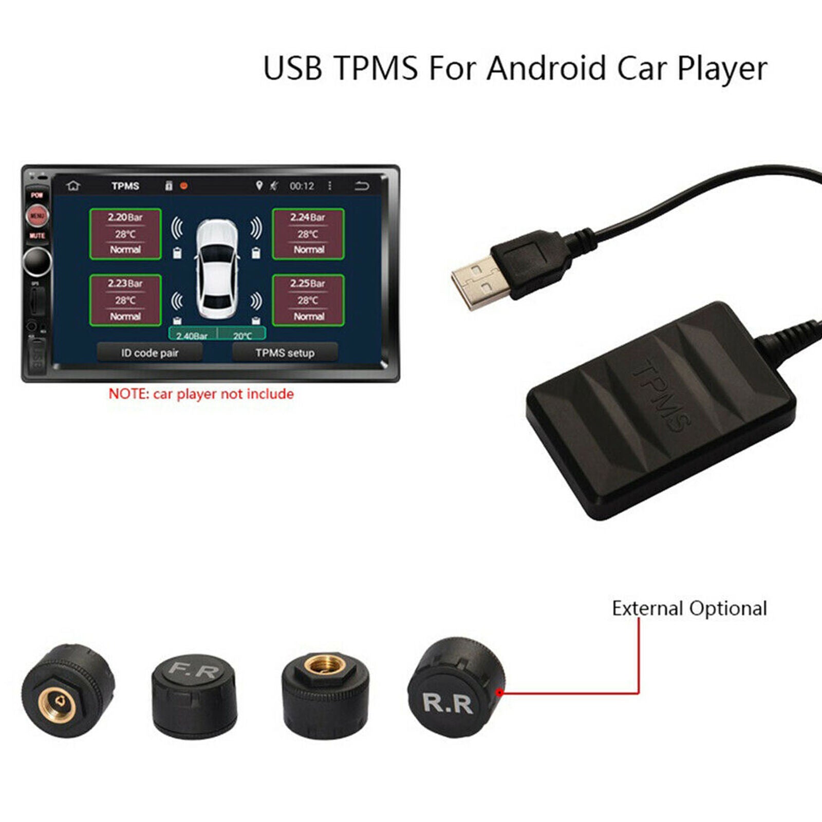 TY06N USB Android TPMS External Sensor Car Tire Pressure Monitoring Alarm System