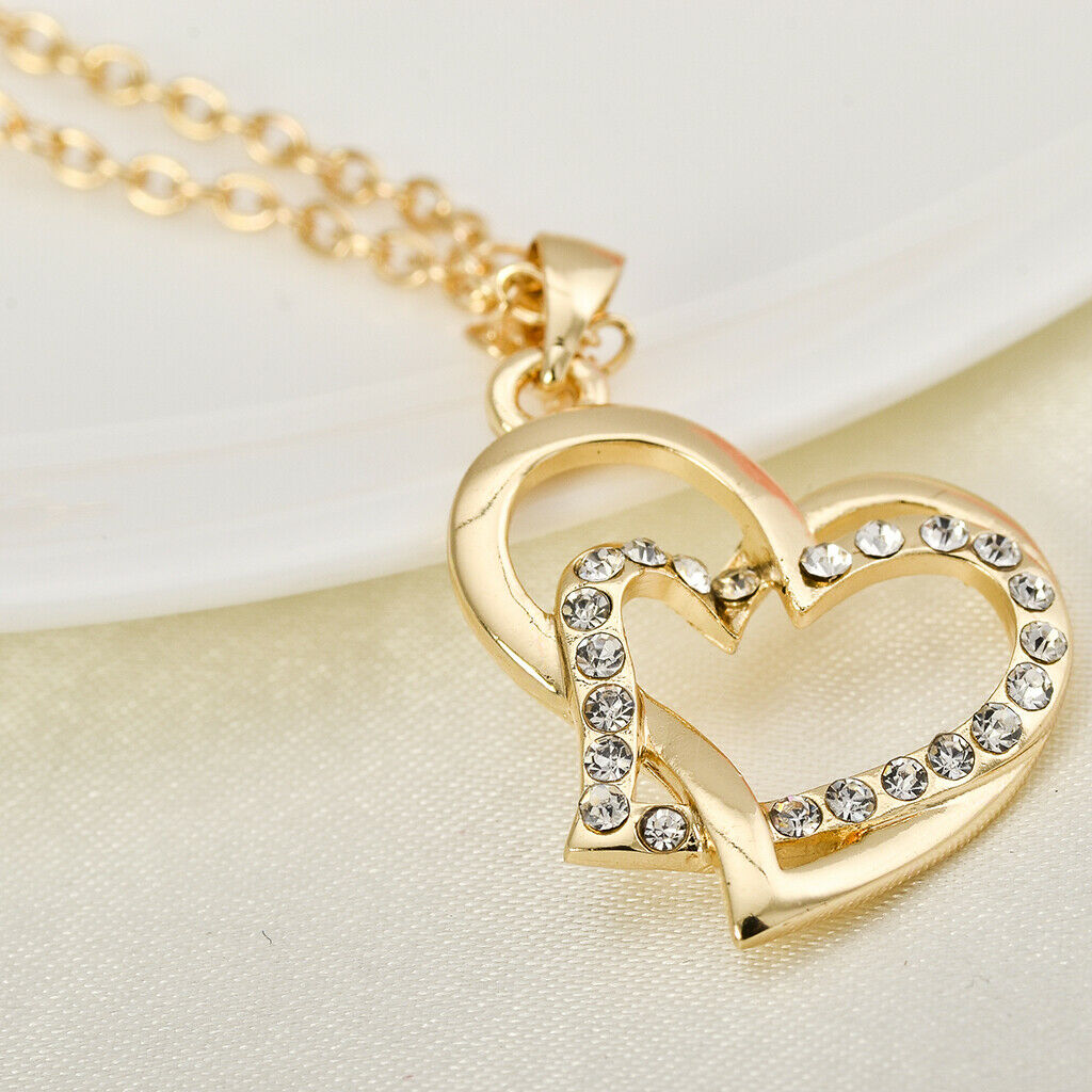 Romantic Wedding Double Heart Crystal Necklace Clavicle Chain Jewelry Gifts