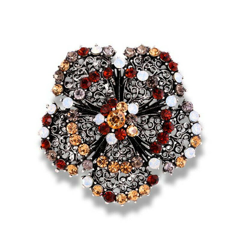 Retro Crystal Large Camellia Flower Brooch Women Lapel Pin Scarf Badge Je.l8