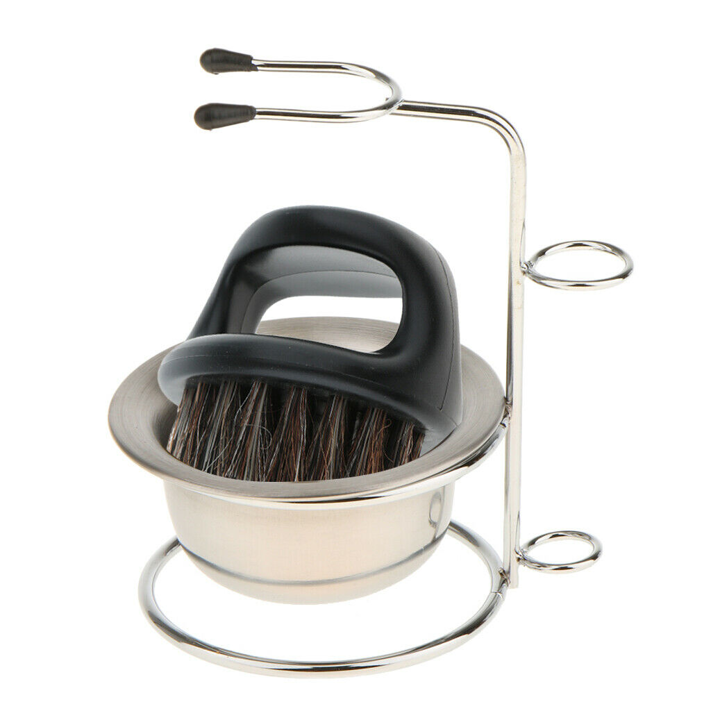 Alloy Shaving Tools Stand + Mug Bowl + Dense Firm Bristle Brush Set for Men