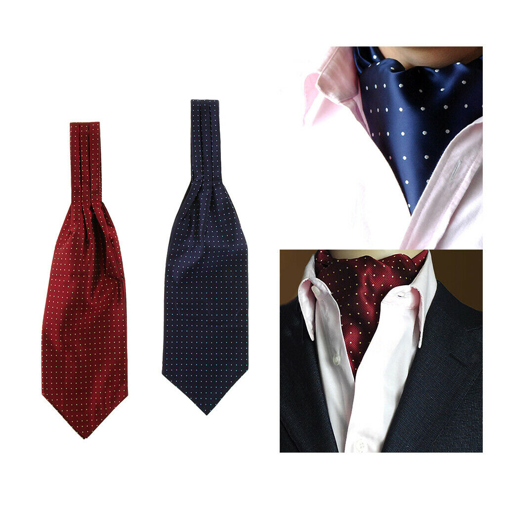 2x Silk Fashion Men's Dots Cravat Ties Jacquard Woven Formal Ascot Gifts