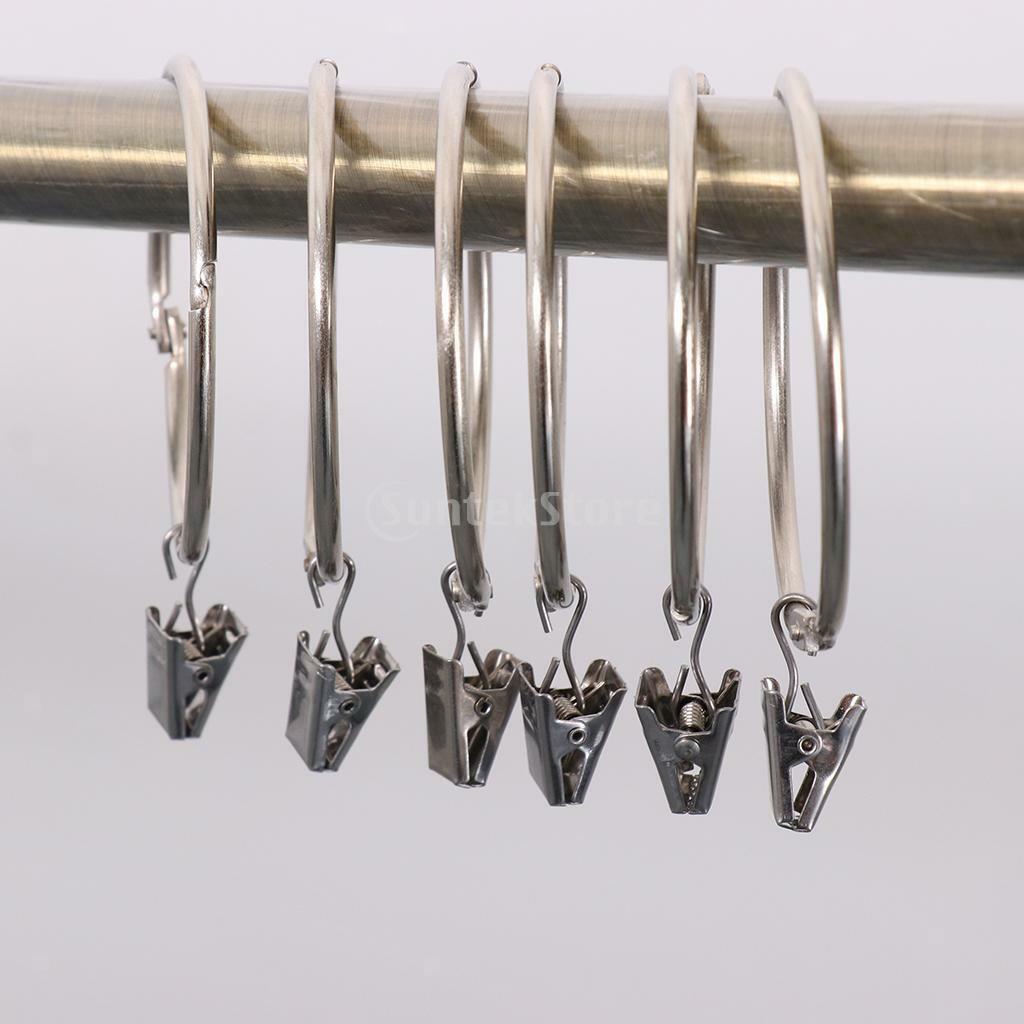 12Pcs Shower Curtain Rings with Clips Clamps Hanger Eyelet Rings Hook 30mm